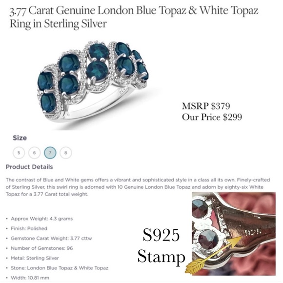 Stunning 3.77 Carat London Blue Topaz Ring with White Topaz Accents - Picture 17 of 17